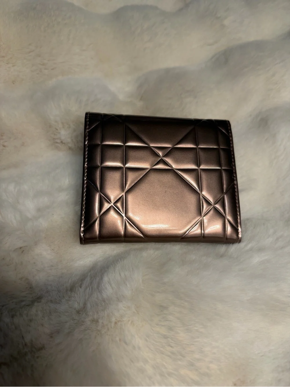 Dior Metallic Rose Gold Quilted Small Wallet with Dior Charms